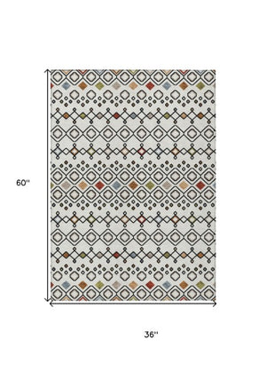 Homeroots 3' X 5' Southwestern Washable Indoor Outdoor Area Rug - Durable, Stylish, Stain Resistant Design Ivory Polyester 612184