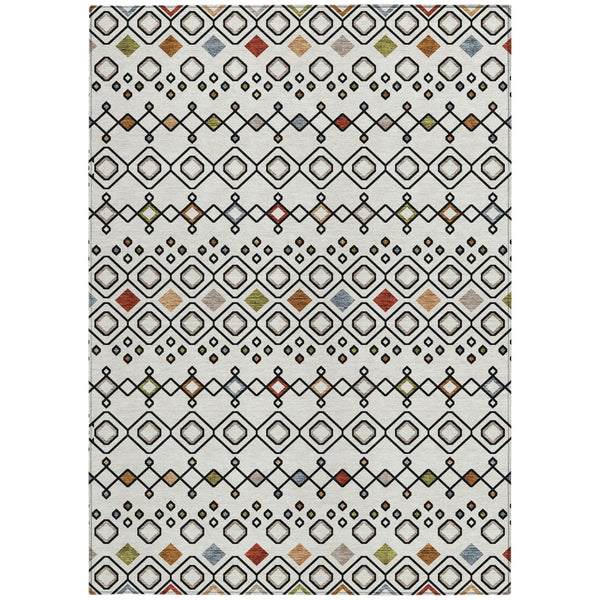 Homeroots 3' X 5' Southwestern Washable Indoor Outdoor Area Rug - Durable, Stylish, Stain Resistant Design Ivory Polyester 612185