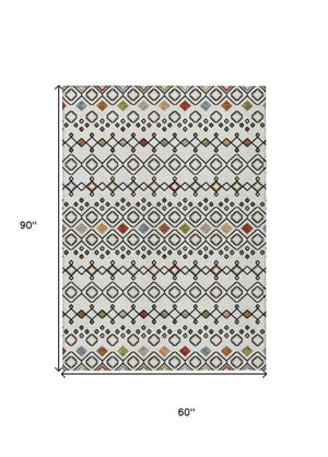 Homeroots 3' X 5' Southwestern Washable Indoor Outdoor Area Rug - Durable, Stylish, Stain Resistant Design Ivory Polyester 612185