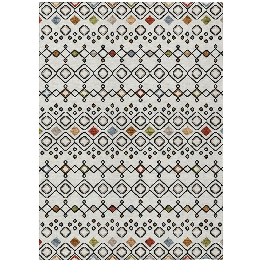 HomeRoots 5' Stylish Ivory, Red, and Gray Geometric Area Rug for Indoor and Outdoor Spaces - Washable & Durable 5' X 8' 612185