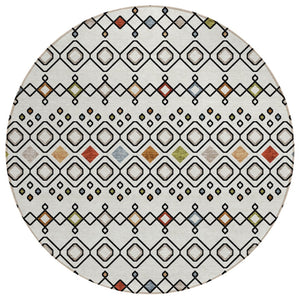 HomeRoots 5' Stylish Ivory, Red, and Gray Geometric Area Rug for Indoor and Outdoor Spaces - Washable & Durable 8' Round 612186
