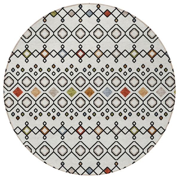 Homeroots 3' X 5' Southwestern Washable Indoor Outdoor Area Rug - Durable, Stylish, Stain Resistant Design Ivory Polyester 612186