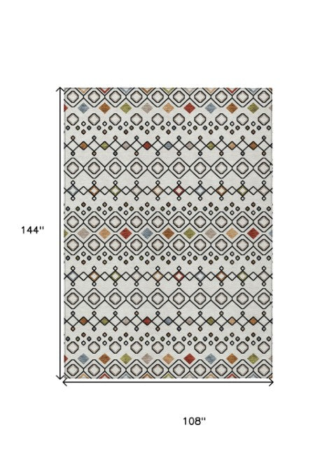 Homeroots 3' X 5' Southwestern Washable Indoor Outdoor Area Rug - Durable, Stylish, Stain Resistant Design Ivory Polyester 612188