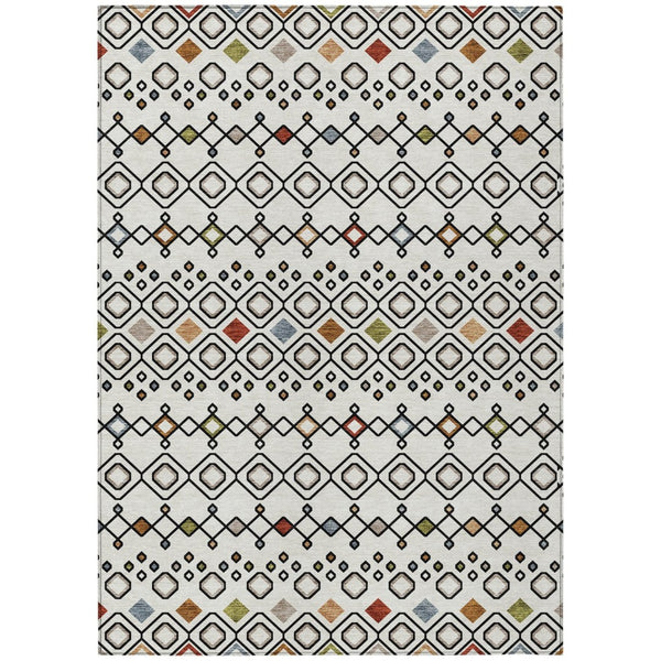 HomeRoots 5' Stylish Ivory, Red, and Gray Geometric Area Rug for Indoor and Outdoor Spaces - Washable & Durable 10' X 14' 612189