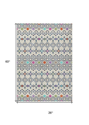 Homeroots 3' X 5' Southwestern Washable Indoor Outdoor Area Rug - Durable, Stylish, Stain Resistant Design Linen Polyester 612190
