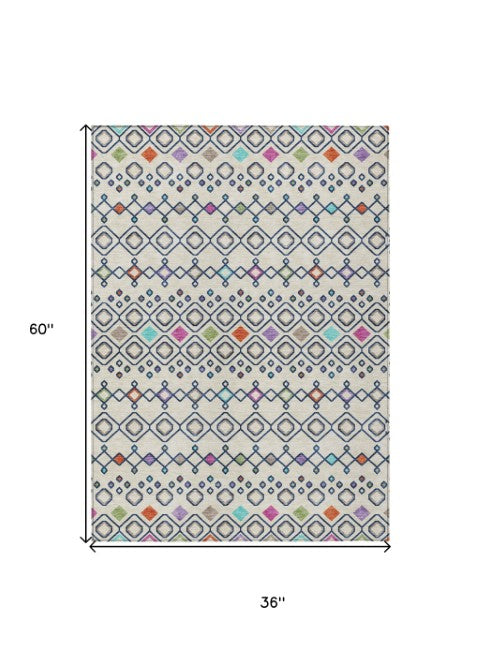 Homeroots 3' X 5' Southwestern Washable Indoor Outdoor Area Rug - Durable, Stylish, Stain Resistant Design Linen Polyester 612190