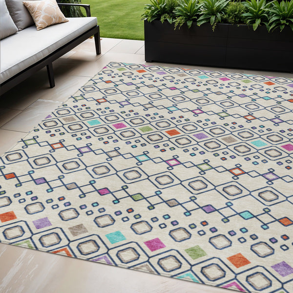 Homeroots 3' X 5' Southwestern Washable Indoor Outdoor Area Rug - Durable, Stylish, Stain Resistant Design Linen Polyester 612191