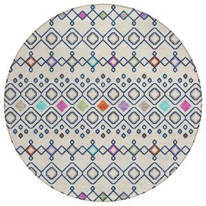 HomeRoots 5' Durable Linen Pink and Orange Geometric Area Rug – Stylish, Washable for Indoor and Outdoor Use 8' Round 612192