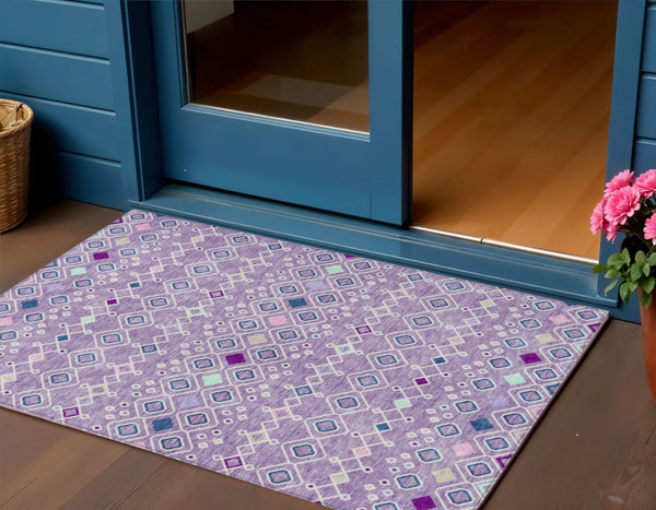 Homeroots 3' X 5' Southwestern Washable Indoor Outdoor Area Rug - Durable, Stylish, Stain Resistant Design Lavender Polyester 612196