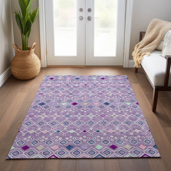 Homeroots 3' X 5' Southwestern Washable Indoor Outdoor Area Rug - Durable, Stylish, Stain Resistant Design Lavender Polyester 612196