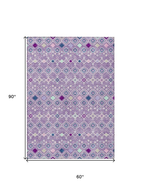 Homeroots 3' X 5' Southwestern Washable Indoor Outdoor Area Rug - Durable, Stylish, Stain Resistant Design Lavender Polyester 612197