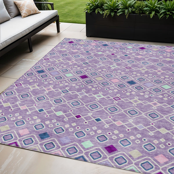 Homeroots 3' X 5' Southwestern Washable Indoor Outdoor Area Rug - Durable, Stylish, Stain Resistant Design Lavender Polyester 612197