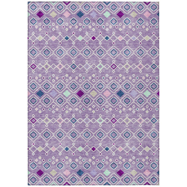 HomeRoots 5' Modern Geometric Indoor Outdoor Area Rug in Lavender, Ivory, and Blue – Washable & Durable Design 5' X 8' 612197