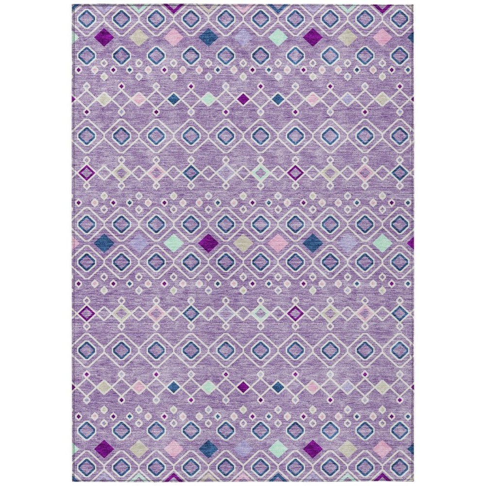 HomeRoots 5' Modern Geometric Indoor Outdoor Area Rug in Lavender, Ivory, and Blue – Washable & Durable Design 8' X 10' 612199