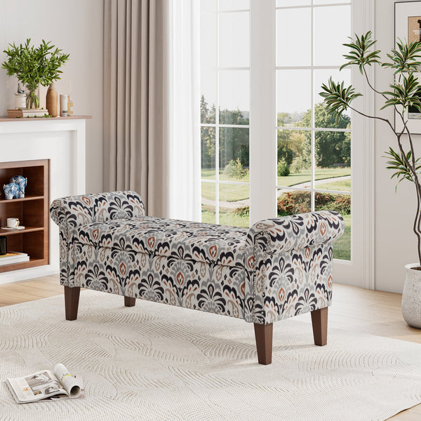 English Elm Conrad Storage Ottoman - Elegant Floral Upholstered Bench With Hidden Storage For Versatile Home Use B127P278180