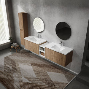 English Elm 84" Wall-Mounted Bathroom Vanity Set With Soft-Close Doors, Dual Sinks & Abundant Storage Space W999S00233