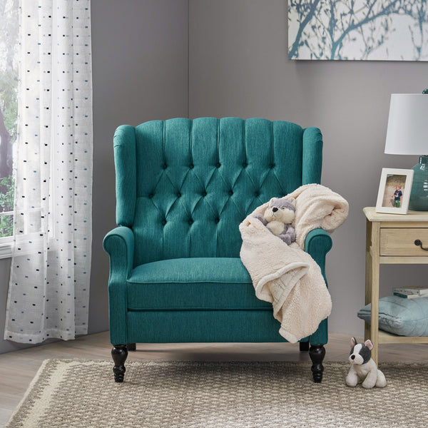 English Elm Christopher Knight Home® - Push Back Recliner Chair with Nailhead Trim and Tufted Wingback, Oversized Pushback Lounge Comfort Teal 64257.00T