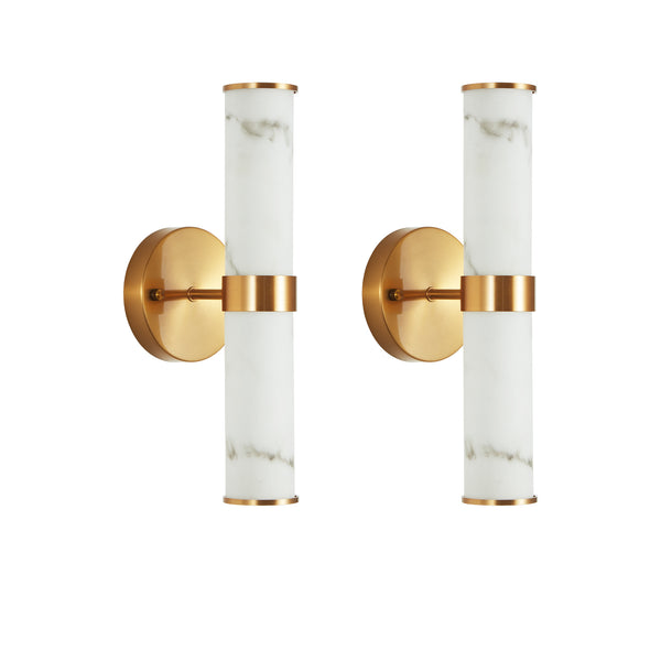 English Elm Golden Resin Wall Sconce Set of 2 - Marble-Effect Gold Accent Vertical Indoor Lights for Hallway W2312P374969