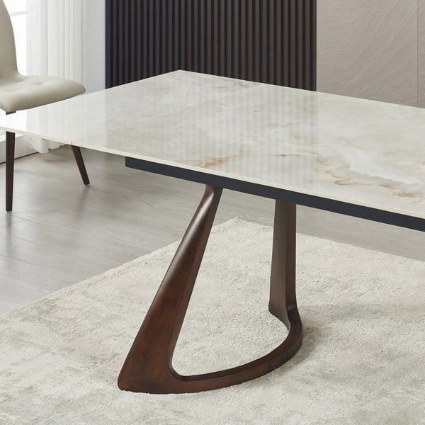 English Elm Retractable Sintered Stone Extendable Dining Table Seats Eight with Steel Base W5630S00001