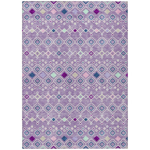 HomeRoots 5' Modern Geometric Indoor Outdoor Area Rug in Lavender, Ivory, and Blue – Washable & Durable Design 9' X 12' 612200