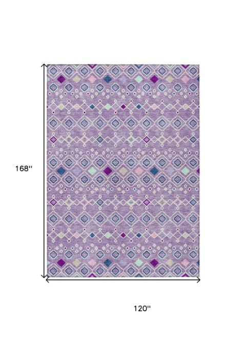 Homeroots 3' X 5' Southwestern Washable Indoor Outdoor Area Rug - Durable, Stylish, Stain Resistant Design Lavender Polyester 612201