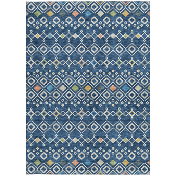 Homeroots 3' X 5' Southwestern Washable Indoor Outdoor Area Rug - Durable, Stylish, Stain Resistant Design Navy Blue Polyester 612203