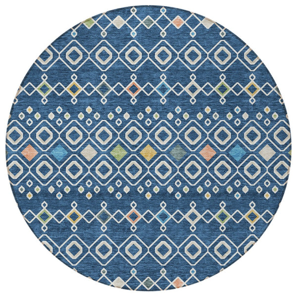 Homeroots 3' X 5' Southwestern Washable Indoor Outdoor Area Rug - Durable, Stylish, Stain Resistant Design Navy Blue Polyester 612204