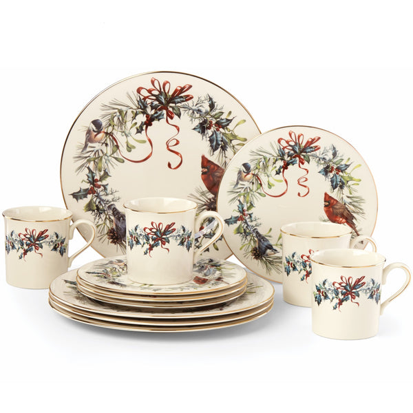 Lenox Winter Birds Ivory Porcelain Dinnerware Set with 24k Gold Trim for Holiday Tables 6122055