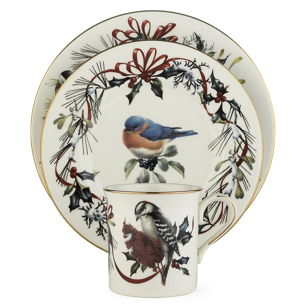 Lenox Winter Birds Ivory Porcelain Dinnerware Set with 24k Gold Trim for Holiday Tables 6122055