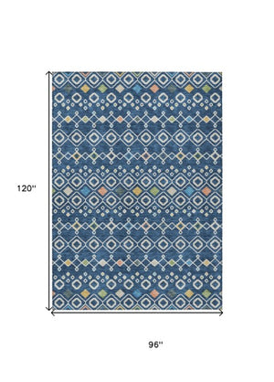 Homeroots 3' X 5' Southwestern Washable Indoor Outdoor Area Rug - Durable, Stylish, Stain Resistant Design Navy Blue Polyester 612205
