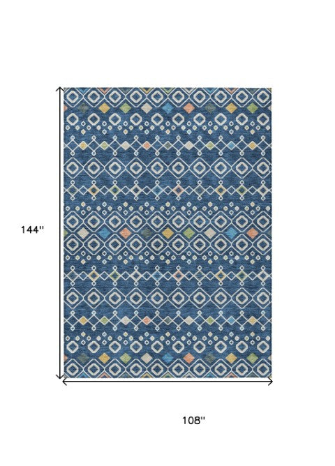 Homeroots 3' X 5' Southwestern Washable Indoor Outdoor Area Rug - Durable, Stylish, Stain Resistant Design Navy Blue Polyester 612206
