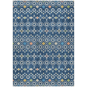 HomeRoots 5' Modern Geometric Area Rug in Navy Blue, Ivory & Peach – Washable for Indoor/Outdoor Durability! 9' X 12' 612206