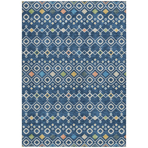 Homeroots 3' X 5' Southwestern Washable Indoor Outdoor Area Rug - Durable, Stylish, Stain Resistant Design Navy Blue Polyester 612207