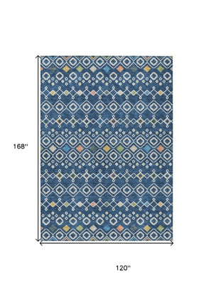 Homeroots 3' X 5' Southwestern Washable Indoor Outdoor Area Rug - Durable, Stylish, Stain Resistant Design Navy Blue Polyester 612207