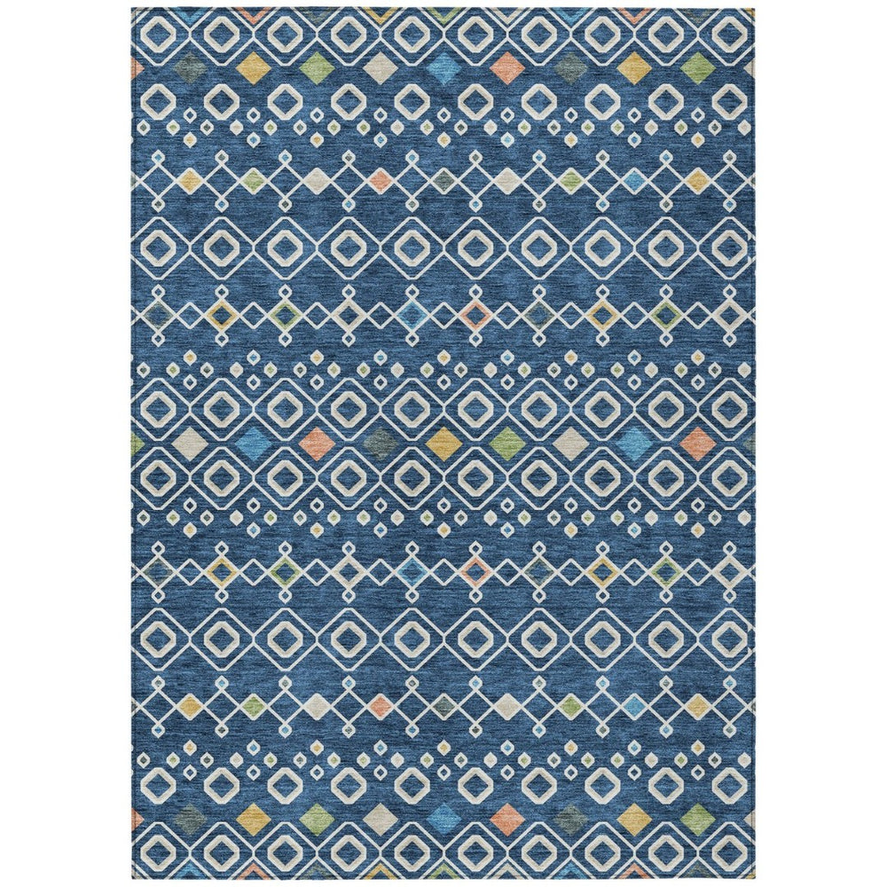 HomeRoots 5' Modern Geometric Area Rug in Navy Blue, Ivory & Peach – Washable for Indoor/Outdoor Durability! 10' X 14' 612207