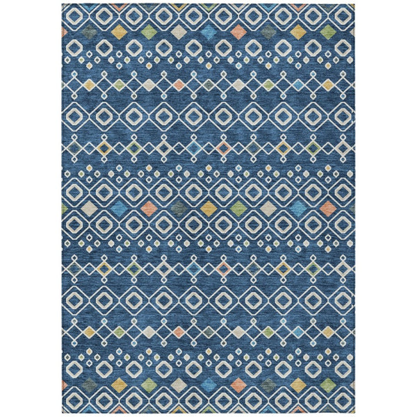 HomeRoots 5' Modern Geometric Area Rug in Navy Blue, Ivory & Peach – Washable for Indoor/Outdoor Durability! 10' X 14' 612207