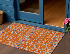Homeroots 3' X 5' Southwestern Washable Indoor Outdoor Area Rug - Durable, Stylish, Stain Resistant Design Orange Polyester 612208