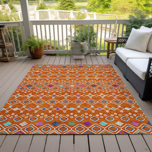 Homeroots 3' X 5' Southwestern Washable Indoor Outdoor Area Rug - Durable, Stylish, Stain Resistant Design Orange Polyester 612208