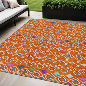 Homeroots 3' X 5' Southwestern Washable Indoor Outdoor Area Rug - Durable, Stylish, Stain Resistant Design Orange Polyester 612209