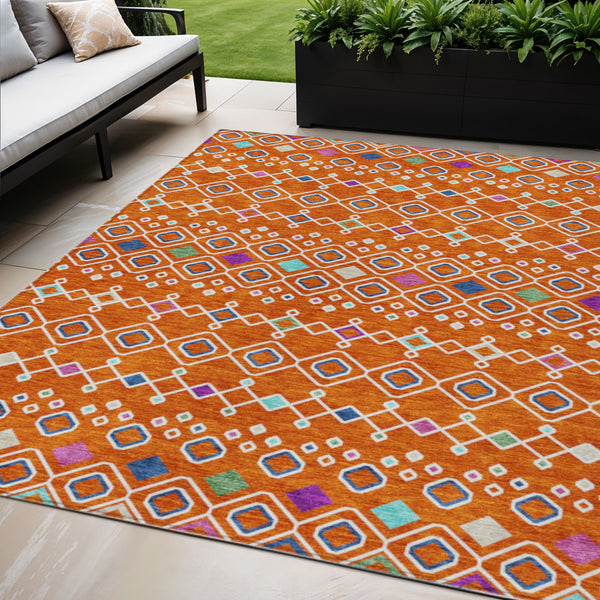 Homeroots 3' X 5' Southwestern Washable Indoor Outdoor Area Rug - Durable, Stylish, Stain Resistant Design Orange Polyester 612209