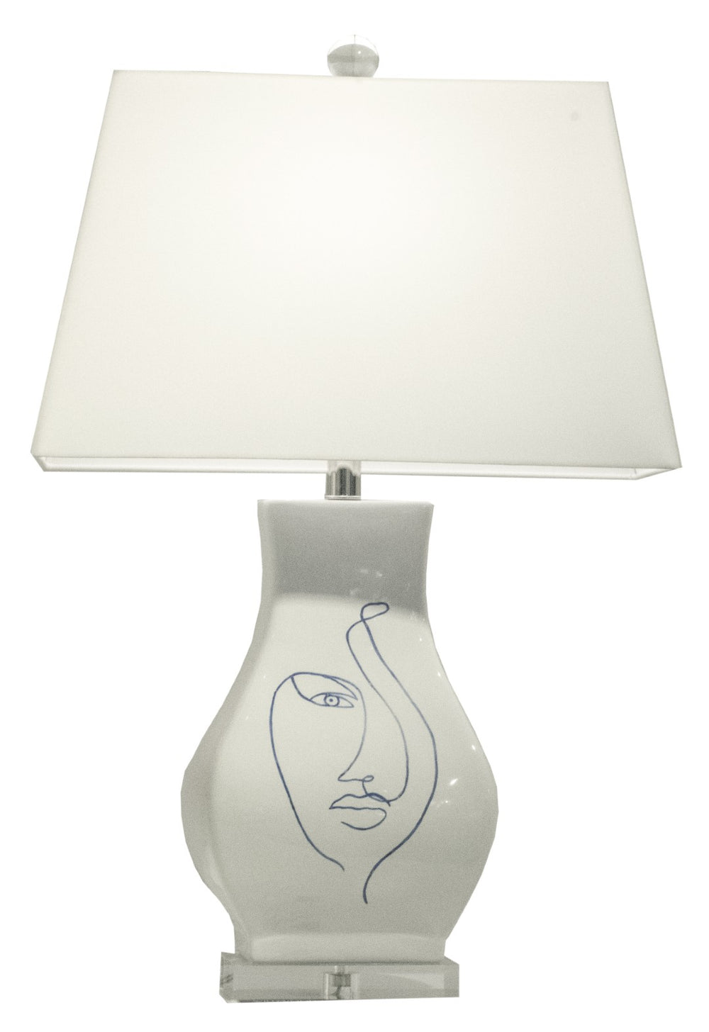 Wildwood Abstract Portrait I Ceramic Table Lamp With Hand-Painted Abstract Face, White Microfiber Shade, 28.5"H 61221