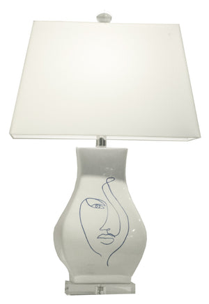Wildwood Abstract Portrait I Ceramic Table Lamp With Hand-Painted Abstract Face, White Microfiber Shade, 28.5"H 61221