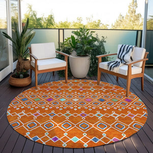 Homeroots 3' X 5' Southwestern Washable Indoor Outdoor Area Rug - Durable, Stylish, Stain Resistant Design Orange Polyester 612210