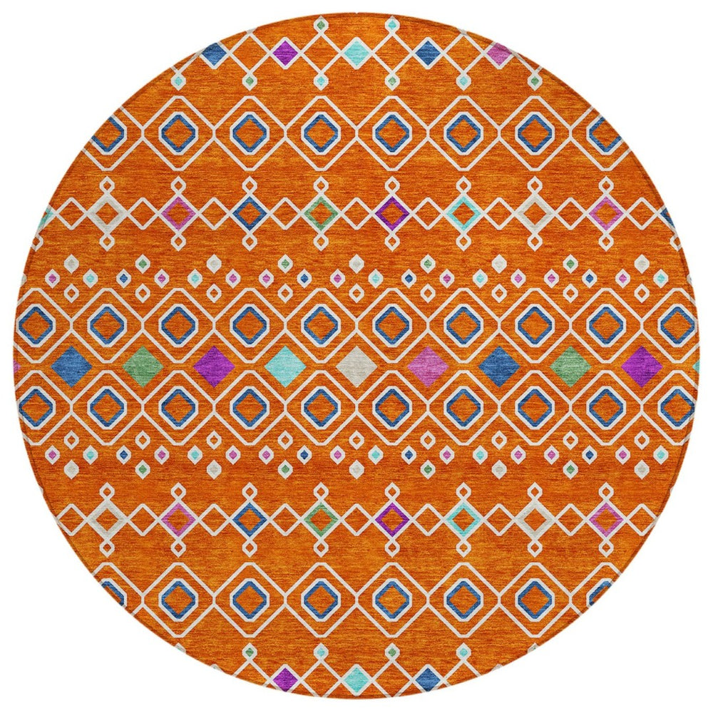 HomeRoots 5' Vibrant Geometric Indoor Outdoor Area Rug for High-Traffic Spaces – Stylish, Washable, Durable Design 8' Round 612210