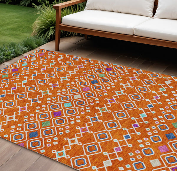 Homeroots 3' X 5' Southwestern Washable Indoor Outdoor Area Rug - Durable, Stylish, Stain Resistant Design Orange Polyester 612212
