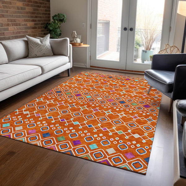 Homeroots 3' X 5' Southwestern Washable Indoor Outdoor Area Rug - Durable, Stylish, Stain Resistant Design Orange Polyester 612212