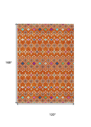 Homeroots 3' X 5' Southwestern Washable Indoor Outdoor Area Rug - Durable, Stylish, Stain Resistant Design Orange Polyester 612213