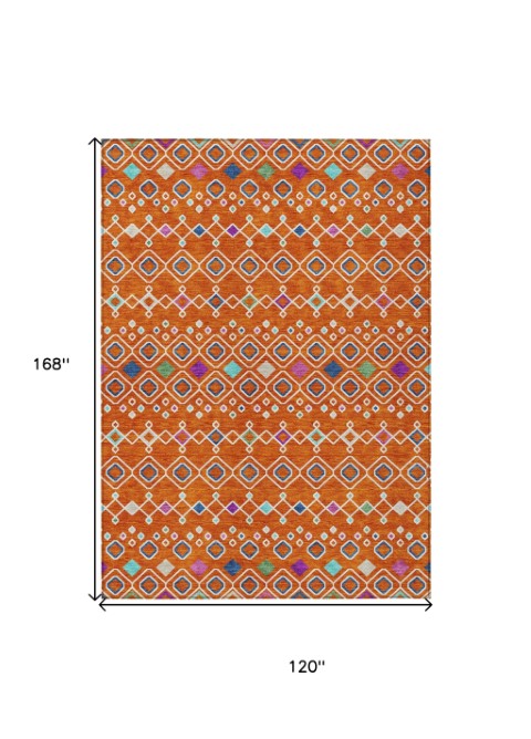 Homeroots 3' X 5' Southwestern Washable Indoor Outdoor Area Rug - Durable, Stylish, Stain Resistant Design Orange Polyester 612213