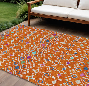 Homeroots 3' X 5' Southwestern Washable Indoor Outdoor Area Rug - Durable, Stylish, Stain Resistant Design Orange Polyester 612213