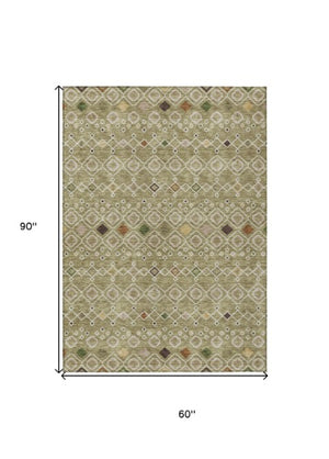 Homeroots 3' X 5' Southwestern Washable Indoor Outdoor Area Rug - Durable, Stylish, Stain Resistant Design Sage Polyester 612215